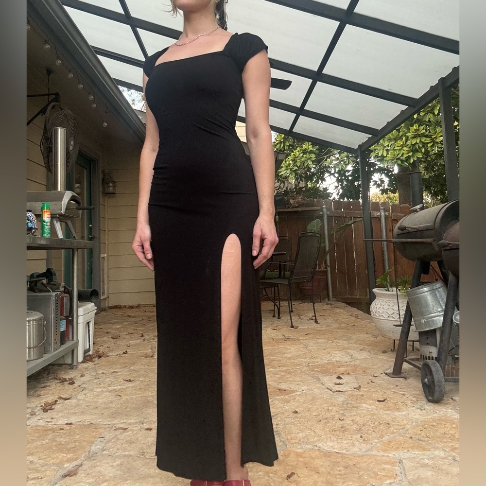 Reformation Classic square neck maxi high slit Black dress